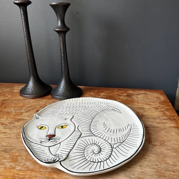 Vintage Cat Glazed Ceramic Dish Plate for Bonwit Teller Made in Italy - Picture 10 of 11